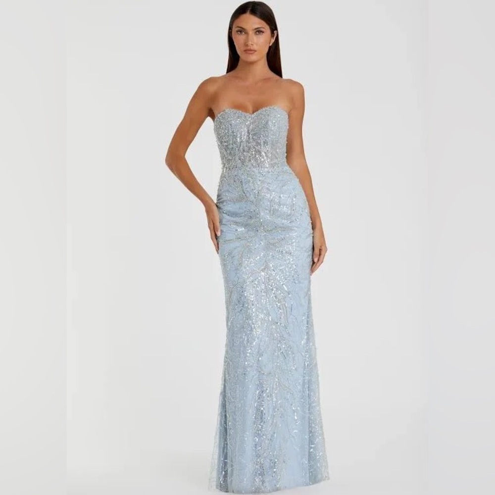 Mac Duggal Elegant Strapless Blue Evening Dress